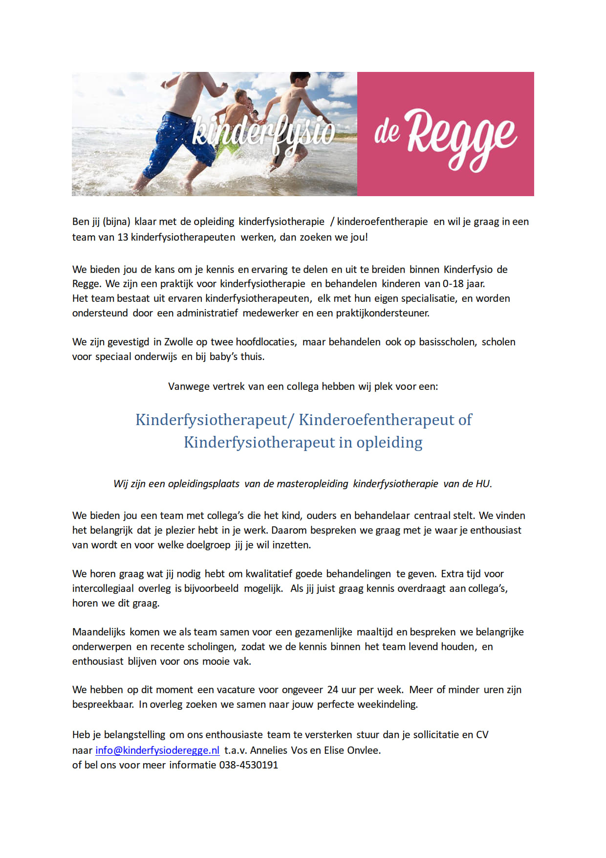 Vacature kinderfysio en oefentherapeut de Regge 4 11 2025 1