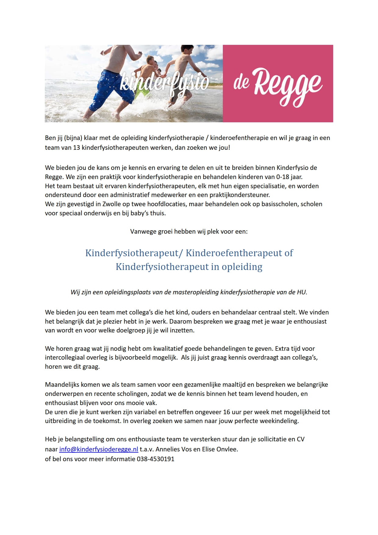 Vacature kinderfysio en oefentherapeut de Regge april 2025 1
